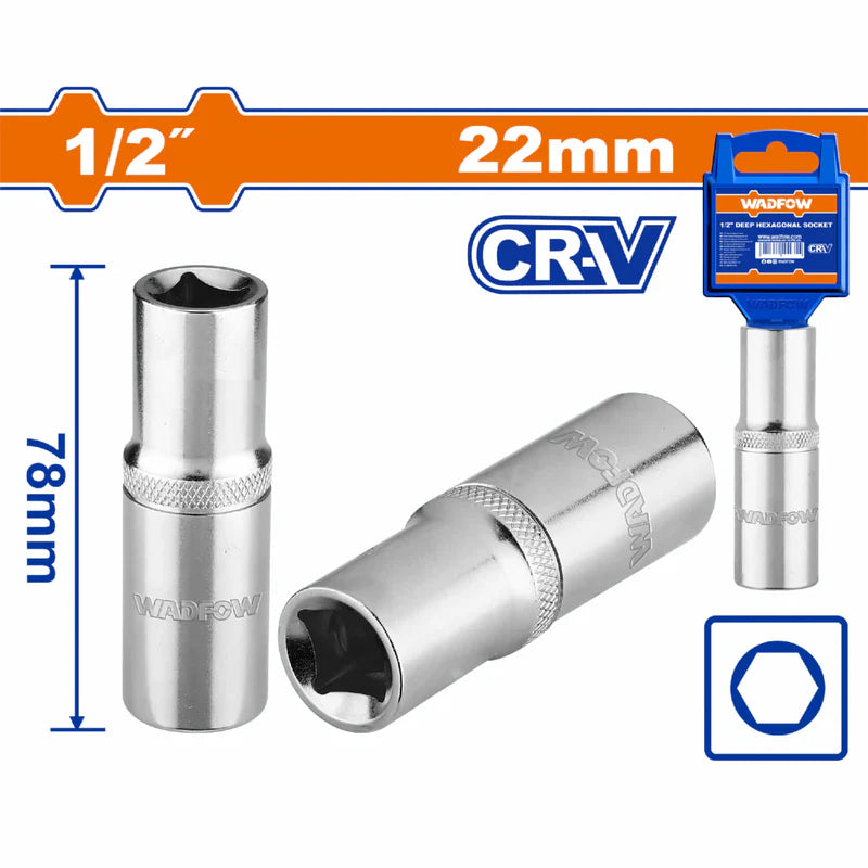 [SKUIMG]WSC7222|WSC7222-FRONTEND-cuJNZCz9CPc9GU8E.png|DADOS HEXAGONALES SOCKET LARGO 1/2" 6 PUNTAS LONGITUD 78MM. ACERO 50BV30 TRATADO TÉRMICAMENTE. CROMA