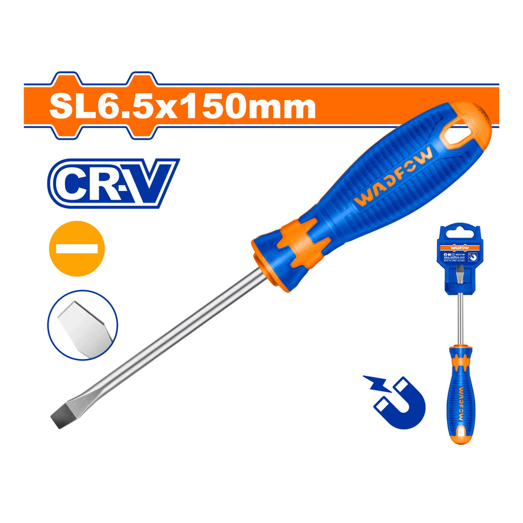 [SKUIMG]WSD1266|WSD1266.jpg|DESTORNILLADOR PLANO SL6.5X150MM. PUNTA MAGNÉTICA. MANGO SUAVE.