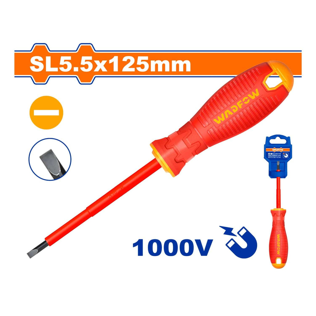 [SKUIMG]WSD7255|WSD7255.jpg|DESTORNILLADOR AISLADO PLANO SL5.5X125MM. PUNTA MAGNÉTICA. 1000V. MANGO CÓMODO.