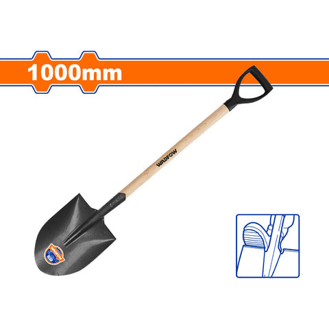 [SKUIMG]WSE1327|WSE1327.jpg|PALA DE PUNTA REDONDA CON MANGO DE MADERA LONG.1000MM. ACERO AL CARBONO. 240MM X 300MM.