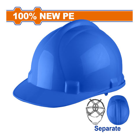 [SKUIMG]WSH1301|WSH1301.jpg|CASCO DE SEGURIDAD COLOR AZUL. 6 PUNTOS DE SUSPENSION. AJUSTABLE. CARCASA DE PE. INCLUYE CORREA.