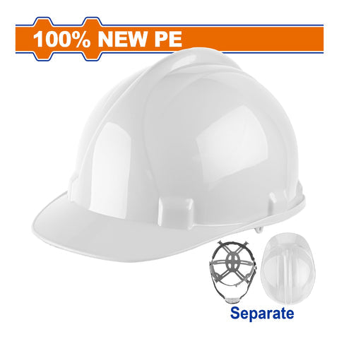[SKUIMG]WSH1303|WSH1303.jpg|CASCO DE SEGURIDAD COLOR BLANCO. 6 PUNTOS DE SUSPENSION. AJUSTABLE. CARCASA DE PE. INCLUYE CORREA.