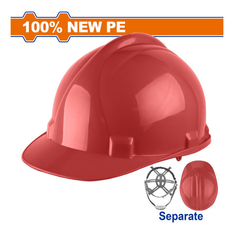[SKUIMG]WSH1304|CASCO DE SEGURIDAD COLOR ROJO. 6 PUNTOS DE SUSPENSION. AJUSTABLE. CARCASA DE PE. INCLUYE CORREA.