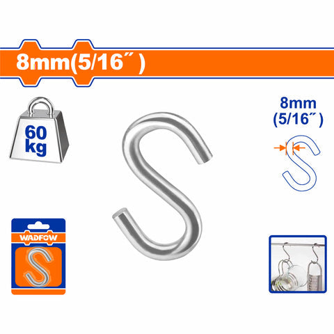 [SKUIMG]WSHK1K08|GANCHO "S" PARA CABLE ACERO DE 5/16" LIMITE DE CARGA: 60KG. ACERO AL CARBONO ELECTRO GALVANIZADO.