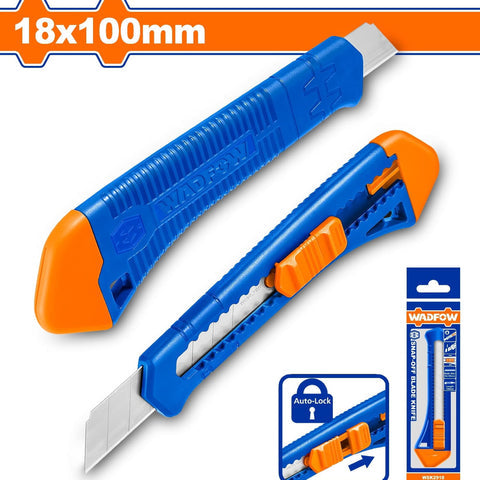 [SKUIMG]WSK2918|WSK2918.jpg|EXACTO DE PLÁSTICO 18X100MM. CON PULSADOR PLANO. 1 HOJA. ACERO INOXIDABLE.