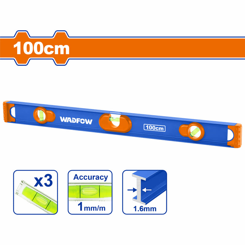 [SKUIMG]WSL5G100|WSL5G100.jpg|NIVEL DE BURBUJA 100CM. ALUMINIO. ESPESOR: 1.6MM. CON IMAN. 3 NIVELES.