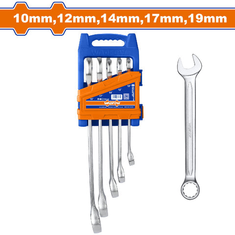 [SKUIMG]WSP1215|WSP1215.jpg|LLAVES DE COMBINACIÓN 10-19MM. PULIDAS. MEDIDAS: 10MM, 12MM,14MM, 17MM, 19MM. SET 5 PIEZAS.