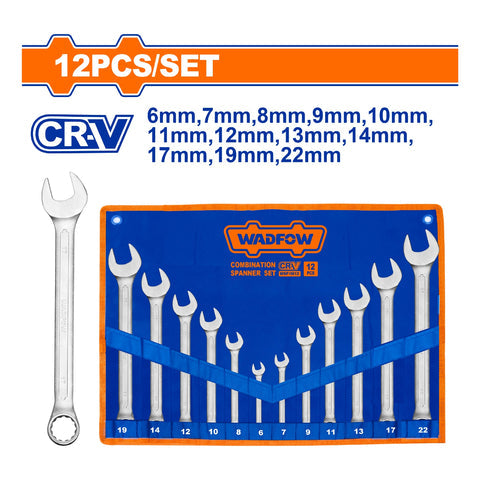 [SKUIMG]WSP1M12|LLAVES COMBINADAS DE 12 PIEZAS 6-22MM ACERO CR-V PULIDO FINO. ACABADO MATE. SE VENDE EN SET.