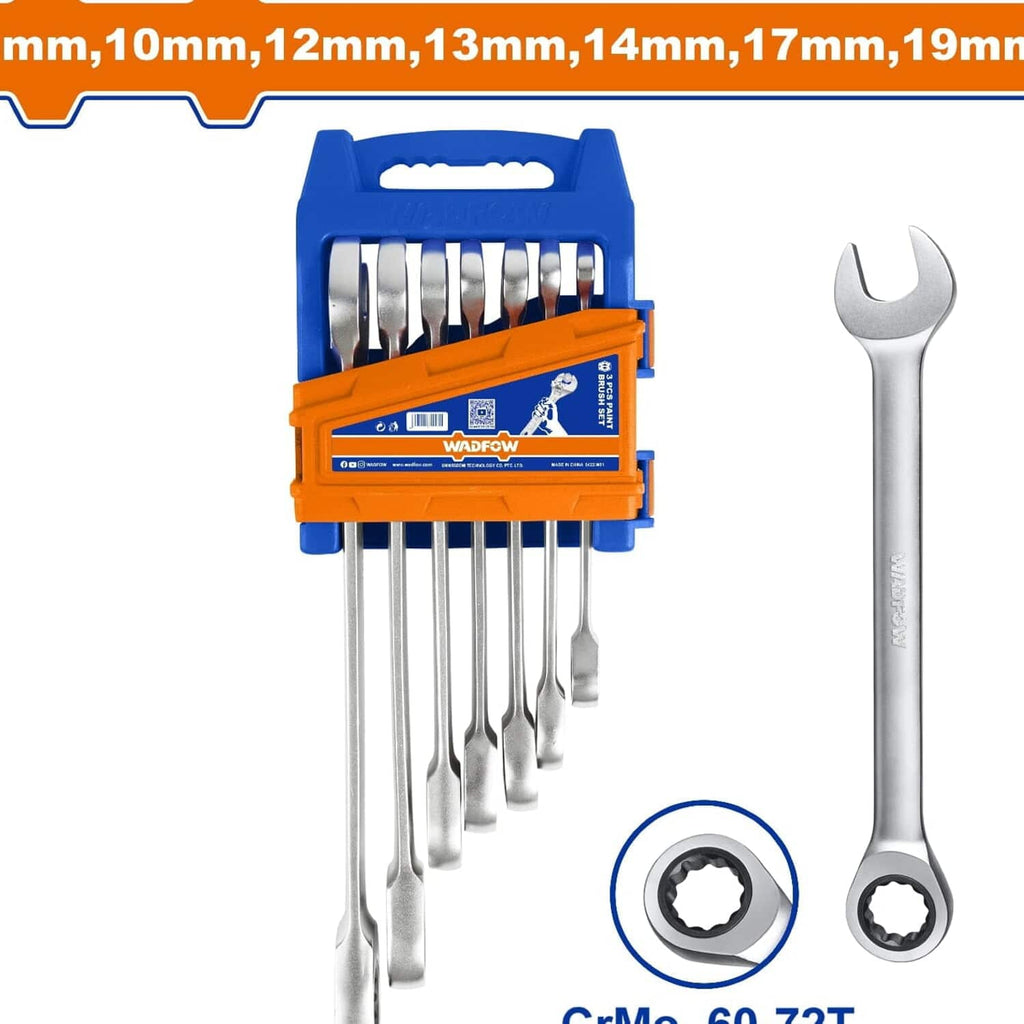 [SKUIMG]WSP4207|LLAVES INGLESAS RATCHET DE 7 PZAS. 8-19MM. ACABADO PULIDO. CR-V (JUEGO)