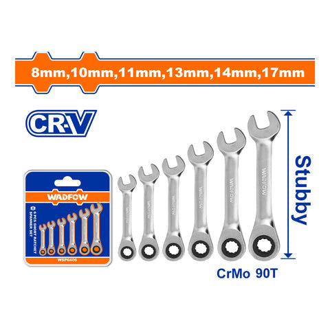 [SKUIMG]WSP6406|LLAVES COMBINADAS RATCHET CR-V TAMANO: 8MM-17MM. CRMO 90T SET DE 6 PIEZAS.
