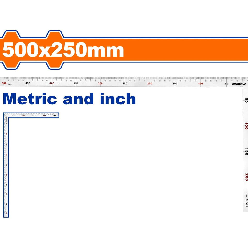 [SKUIMG]WSR4350|WSR4350.jpg|ESCUADRA ANGULAR DE ACERO INOXIDABLE DE 500X250MM(20"X10"). MIDE METROS Y PULGADAS.