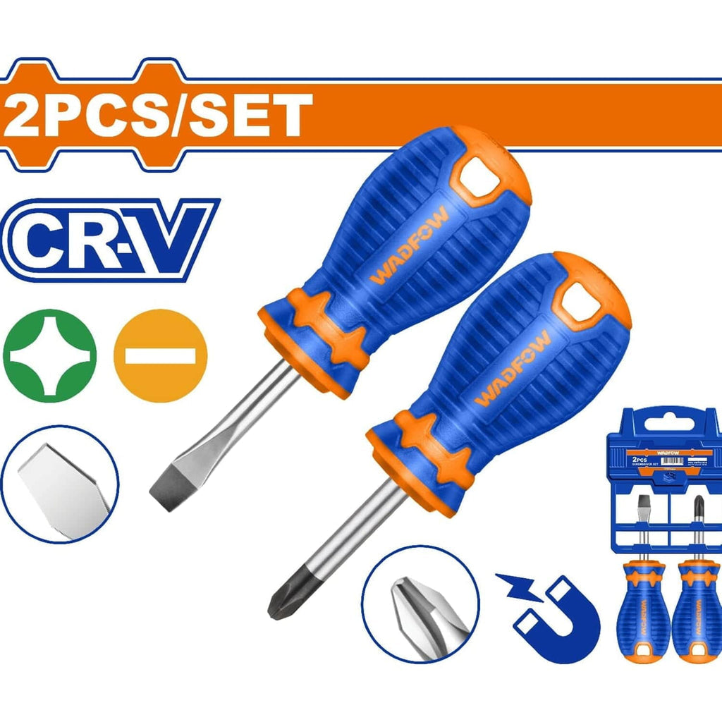 [SKUIMG]WSS1202|WSS1202.jpg|DESTORNILLADORES CORTOS 38MM. PUNTA PLANA SL6.5 Y ESTRELLA PH2. CR-V. MAGNÉTICO. SET 2 PZS.