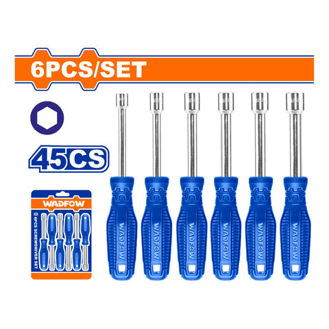 [SKUIMG]WSS24T6|DESTORNILLADORES DE TUERCA DE 6 PIEZAS. CON MANGO ERGONOMICO. LONGITUD: 185MM. SE VENDE EN SET.