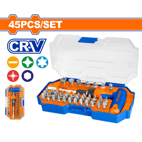 [SKUIMG]WSS8B45|WSS8B45.jpg|PORTAPUNTAS PARA LLAVE DE IMPACTO EN T. 45 PIEZAS. CR-V. INCLUYE: PUNTAS, ADAPTADOR Y MANGO