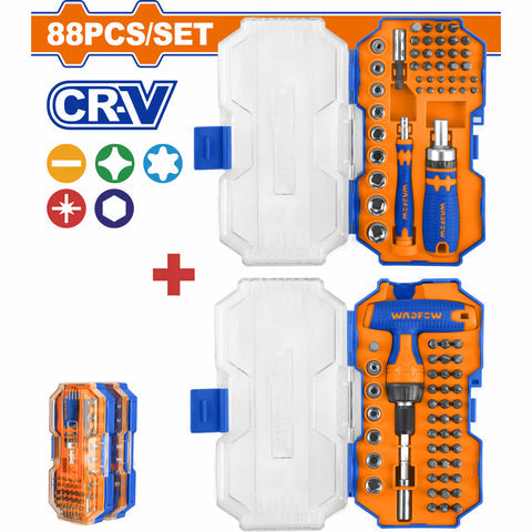 [SKUIMG]WSS8B88|SOCKETS DADOS DESTORNILLADOR T RATCHET PUNTAS CR-V 1/4" (BROCAS, SOPORTE, MANGO T) SET DE 88 PIEZAS.