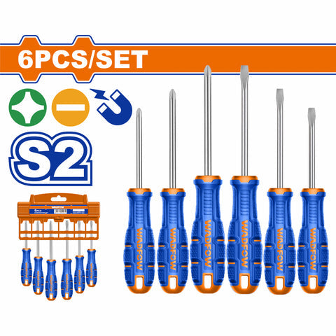 [SKUIMG]WSSA406|DESTORNILLADORES PUNTA PLANA (SL5.5 SL6.5) Y PUNTA ESTRELLA (PH1 PH2) MANGO ERGONOMICO. MAGNETICO. S