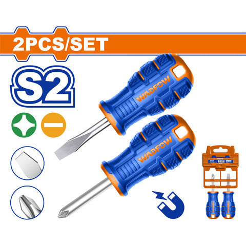 [SKUIMG]WSSB402|DESTORNILLADORES CORTOS SL6.5X6X38MM Y PH2X6X38MM MANGO ERGONOMICO. PUNTA MAGNETICA. VASTAGO REDONDO