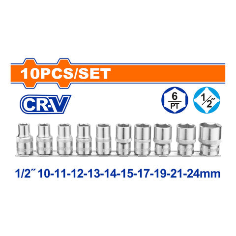 [SKUIMG]WST2410|DADOS SOCKET HEXAGONALES 1/2". TAMANO: 10-24MM. SET DE 10 PIEZAS. CR-V.CROMADO. TERMICO.