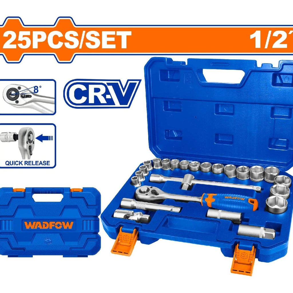 [SKUIMG]WST2D25|RATCHET CON SOCKET DADOS 25 PIEZAS 1/2". CR-V. TRATAMIENTO TÉRMICO. SE VENDE EN JUEGO.