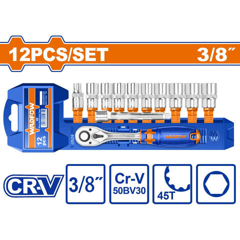 [SKUIMG]WST3212|WST3212.jpg|DADOS SOCKET RATCHET 3/8" 12 PZS