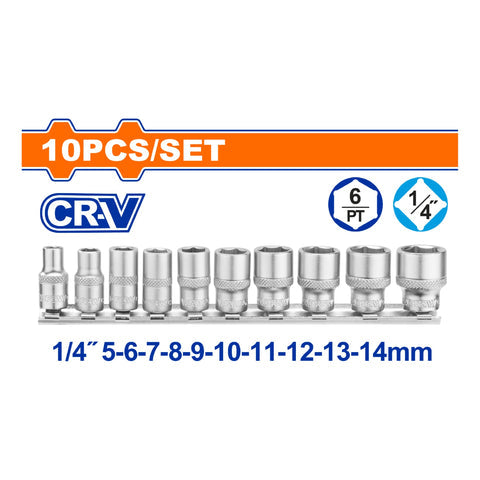 [SKUIMG]WST4410|DADOS SOCKET 1/4". 10 PIEZAS. 5-14MM. ACERO CR-V. CROMADO. SE VENDE EN SET.