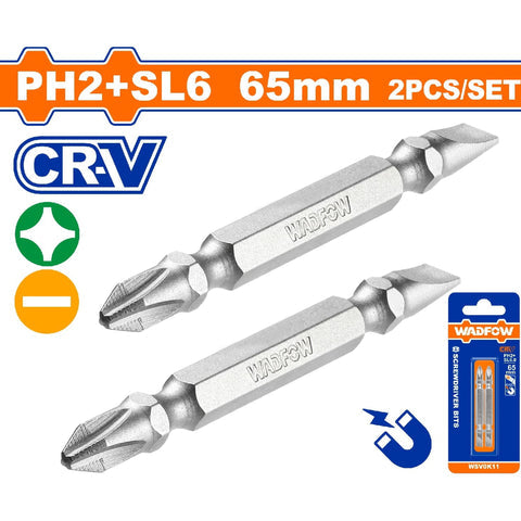 [SKUIMG]WSV0K11|PUNTAS DE DESTORNILLADOR PH2+SL6 65MM. CR-V. SET 2 PZAS. PUNTA MAGNÉTICA. TIPO PHILLIPS Y PLANO.