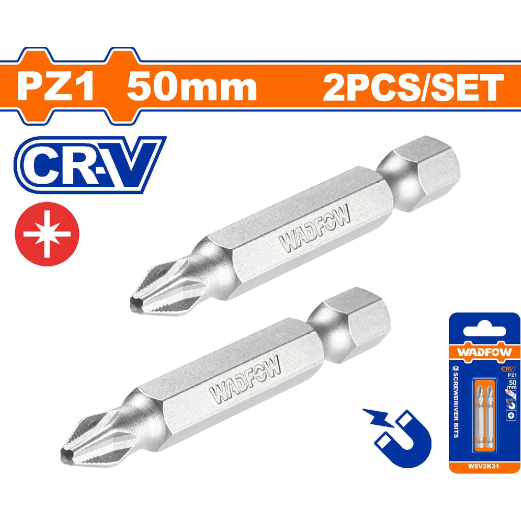 [SKUIMG]WSV2K31|PUNTAS DE DESTORNILLADOR 50MM. CR-V. SET DE 2 PIEZAS. PUNTA MAGNÉTICA. TIPO POZIDRIVE.