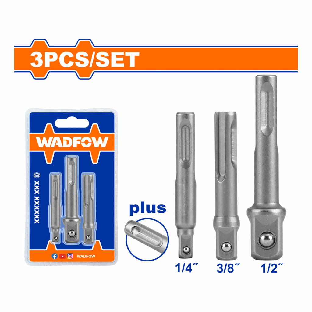 [SKUIMG]WSV4K02|ADAPTADORES PARA SOCKETS 1/4", 3/8", 1/2". SDS PLUS. MATERIAL 50BV30. SET DE 3 PIEZAS.
