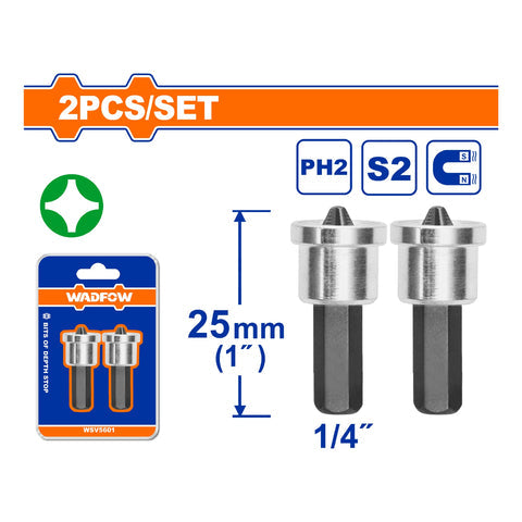 [SKUIMG]WSV5601|PUNTAS DE DESTORNILLADOR PH2 1/4" X25MM CON LIMITADOR ACERO S2 SET DE 2 PIEZAS. PUNTA CON TOPE.