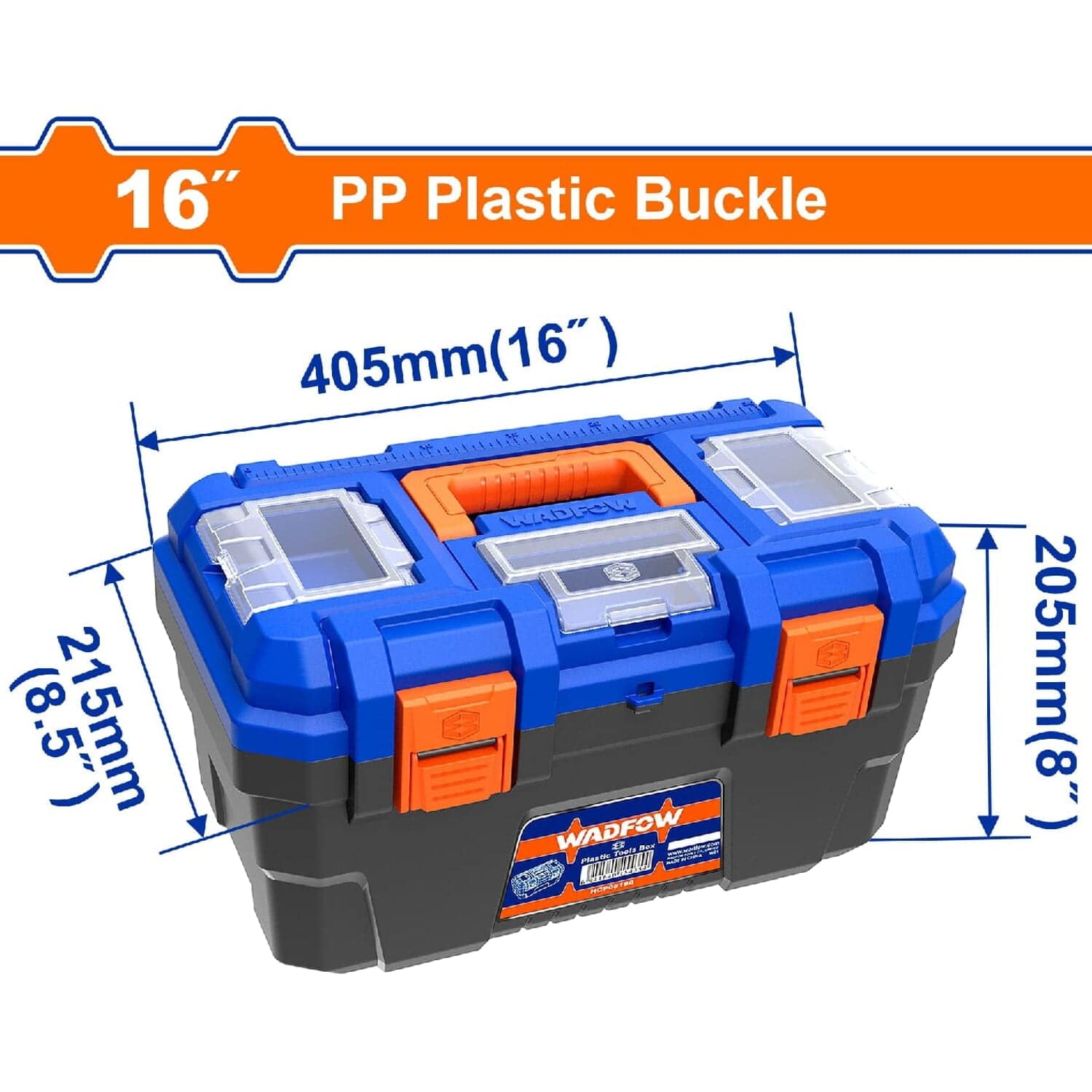 [SKUIMG]WTB1316|WTB1316.jpg|CAJA DE HERRAMIENTAS 16" DE PLÁSTICO. CARGA MÁX. 15KG. 16"X8.5"X8" MANGO DE ALTA RESISTENCIA
