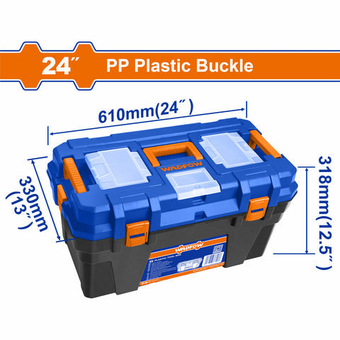 [SKUIMG]WTB1324|WTB1324.jpg|CAJA DE HERRAMIENTAS 24" DE PLASTICO 610MM(24")X330MM(13")X318MM(12.5") CARGA MAX: 22KG. ORGANIZADOR