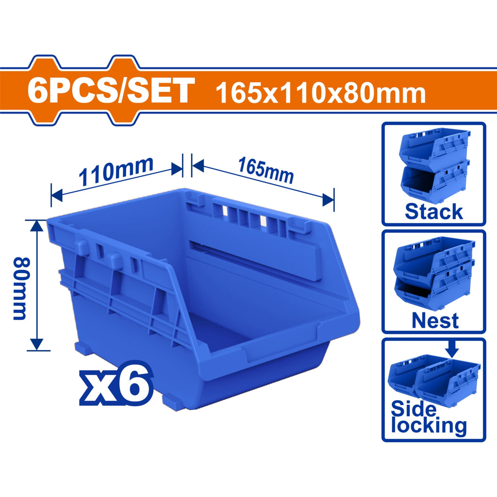 CAJAS DE PLÁSTICO APILABLE ORGANIZADOR. 165X110X80MM. SET DE 6 PIEZAS. IDEAL PARA ENCAJAR.