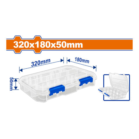 [SKUIMG]WTB8342|WTB8342.jpg|CAJA ORGANIZADORA DE PLASTICO GRANDE. 320X180X50MM. 13 COMPARTIMIENTOS. SEPARADOR REMOVIBLE.