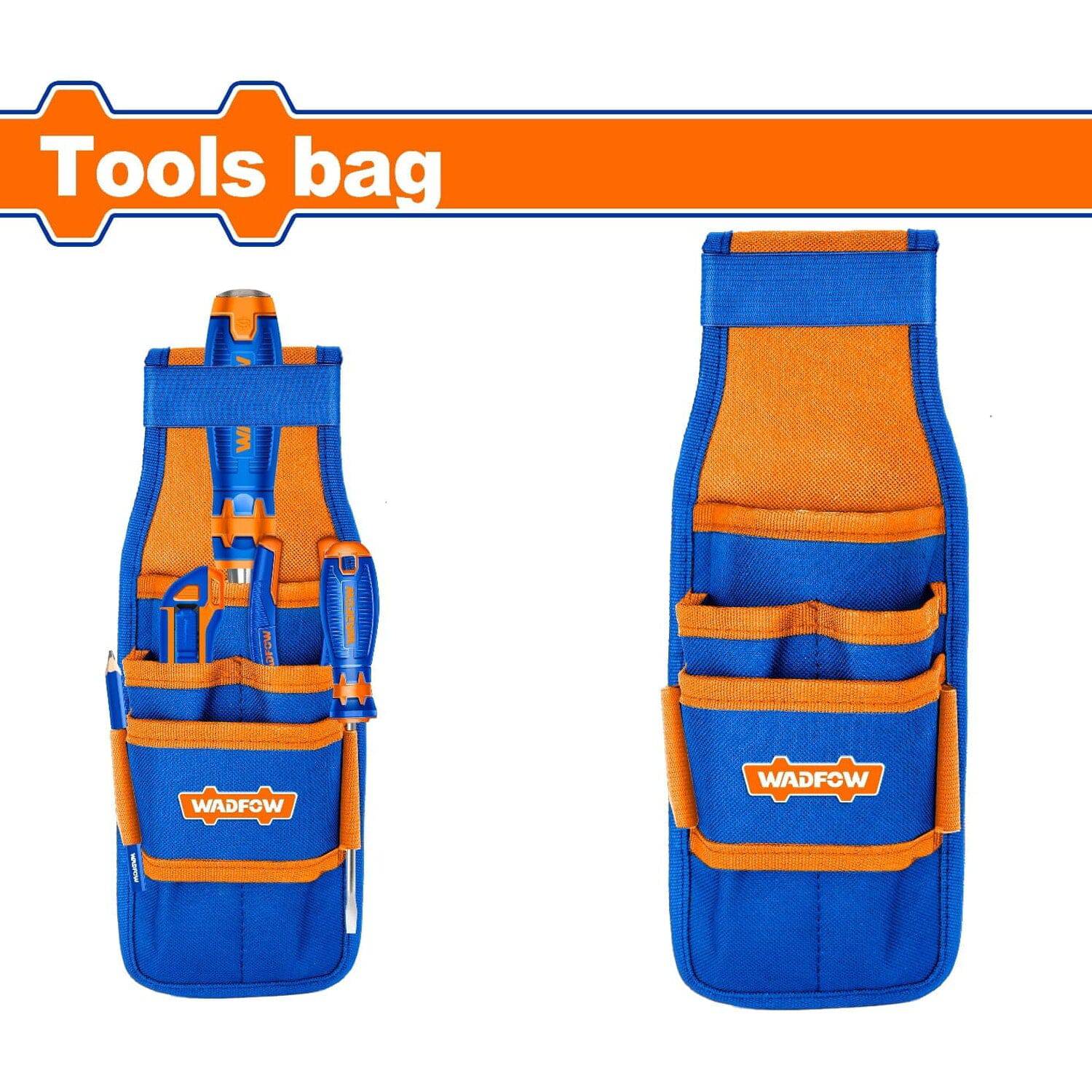 [SKUIMG]WTG2104|WTG2104.jpg|BOLSA PARA HERRAMIENTAS PARA CINTURÓN 270X110MM. CARGA: 5KG. 4 BOLSILLOS. COMPATIBLE CON: WTG1100