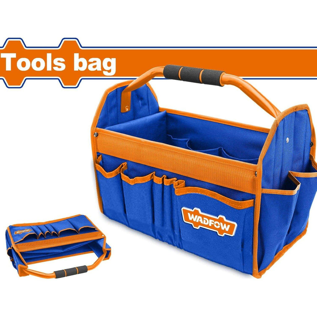 [SKUIMG]WTG5101|WTG5101.jpg|BOLSO CAJA DE HERRAMIENTAS DE 16" CARGA MÁXIMA: 12KG. MANGO ACOLCHADO. CONSTRUCCIÓN PLEGABLE.