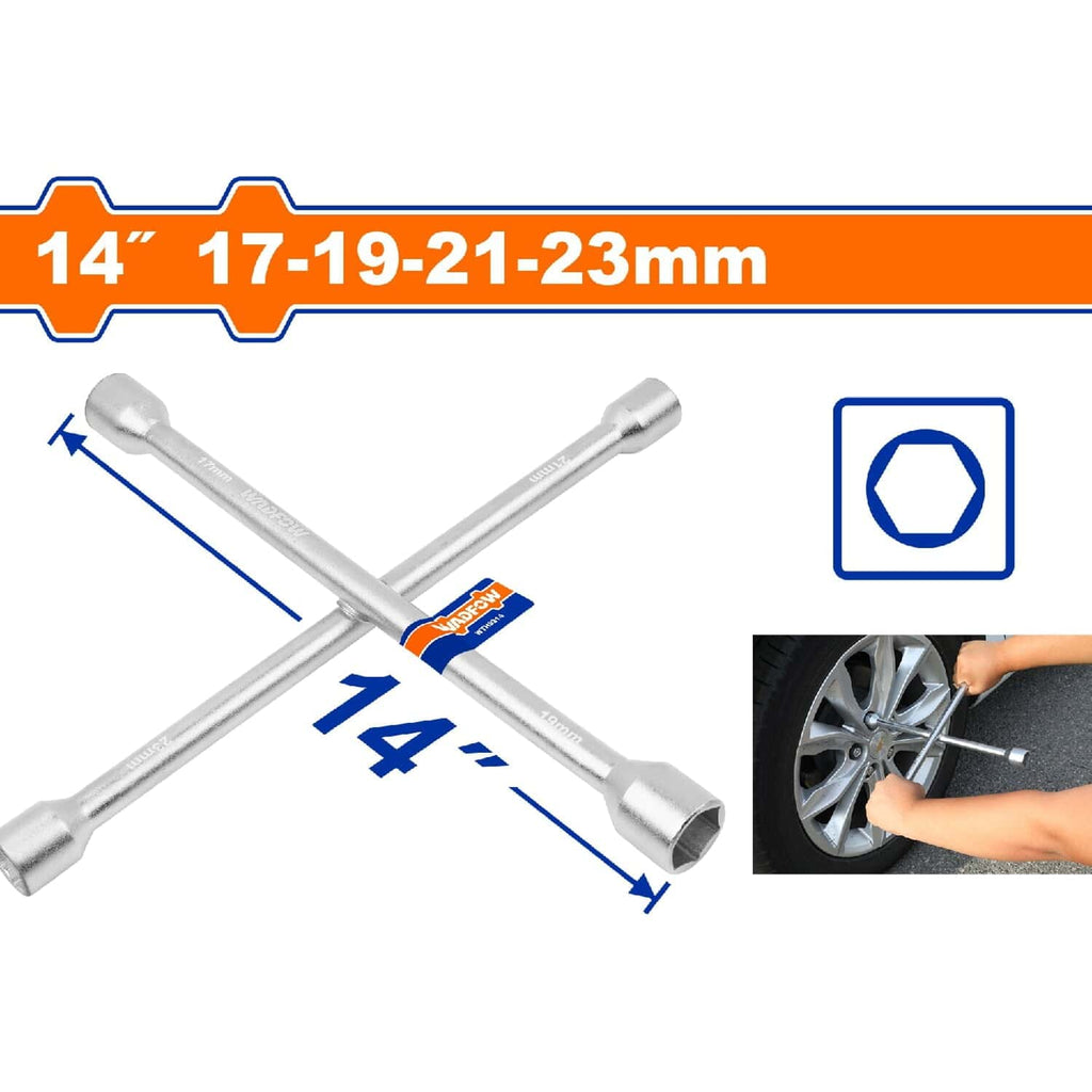 [SKUIMG]WTH8314|WTH8314.jpg|LLAVES DE CRUZ (17-19-21-23MM) ACERO AL CARBONO. TRATAMIENTO TÉRMICO. DISEÑO CRUZADO.