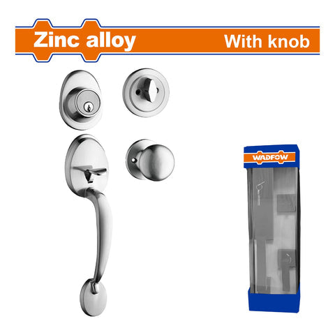 [SKUIMG]WUH2501|WUH2501.jpg|CERRADURA PARA PUERTA DE ENTRADA PRINCIPAL. ACABADO DE LUJO. NIQUEL SATINADO. INCLUYE 3 LLAVES.