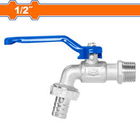 [SKUIMG]WVB3822|WVB3822.jpg|LLAVE DE JARDÍN 1/2" PARA MANGUERA CON PALANCA DE MEDIO GIRO. CON COUPLING DE MANGUERA SIN ROSCA.