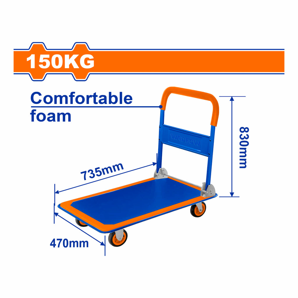 [SKUIMG]WWB1315|CARRETILLA DE PLATAFORMA PLEGABLE DE CARGA PARA 150KG. MANGO DE ACERO CON ESPUMA ERGONÓMICA. CARRETO