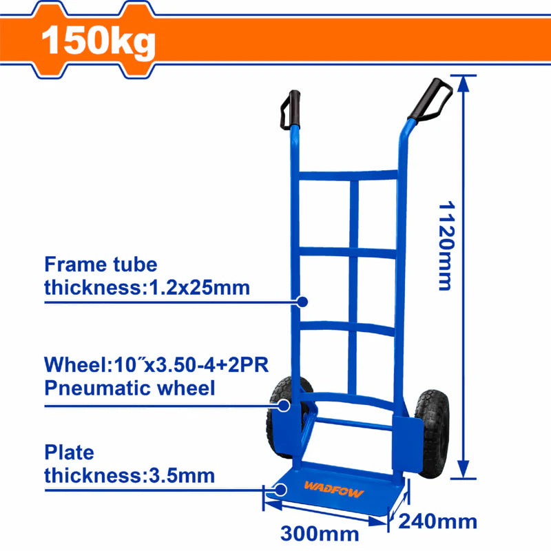 [SKUIMG]WWB2121|WWB2121-FRONTEND-KCXwU3Dt6Uk-yyZi.png|CARRETILLA MANUAL DE CARGA PARA 150 KG. ESPESOR DE LOS TUBOS: 1.2 X 25 MM. ALTA CALIDAD. TROLLEY
