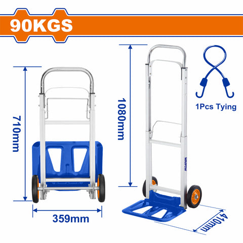 [SKUIMG]WWB9A09|WWB9A09.jpg|CARRETILLA PLEGABLE 90KG TAMANO EXTENDIDO: 395X410X1080MM TAMANO PLEGADO: 359X190X710MM INCLUYE CUER