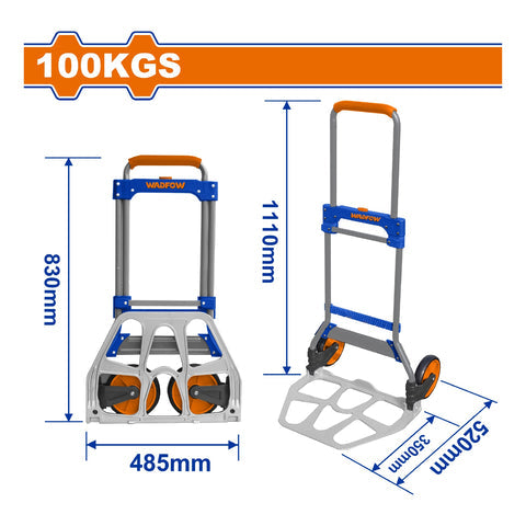 [SKUIMG]WWB9A10|WWB9A10.jpg|CARRETILLA PLEGABLE 100 KGS. EXTENDIDO: 520X485X1110MM PLEGADO: 60X485X830MM TROLLEY CARGA