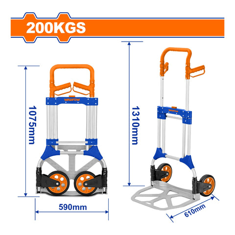 [SKUIMG]WWB9A20|WWB9A20.jpg|CARRETILLA PLEGABLE 200KG DISENO COMPACTO. MANGO ERGONOMICO. TROLLEY CON RUEDAS PLEGABLE.