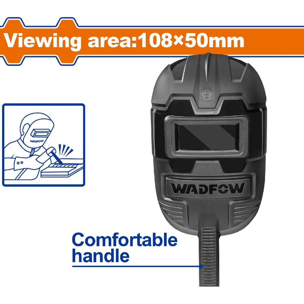 [SKUIMG]WWH1301|WWH1301.jpg|MÁSCARA DE SOLDADURA. AREA DE VISIÓN 108X50MM. MANGO CÓMODO PARA SOLDAR