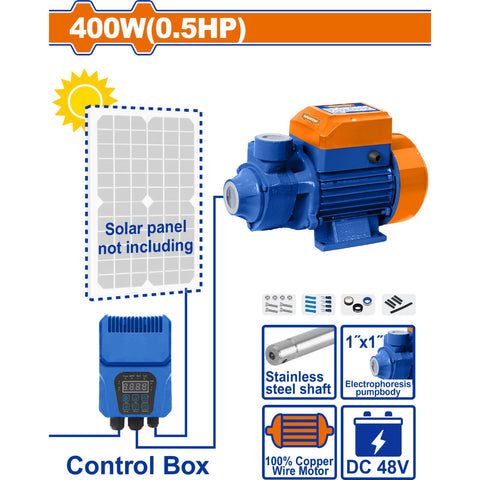 [SKUIMG]WWPVDC01|WWPVDC01.jpg|BOMBA DE AGUA SOLAR 48V 400W (0.5HP) 45M FLUJO MAXIMO: 41L/MIN NO INCLUYE PANEL SOLAR.