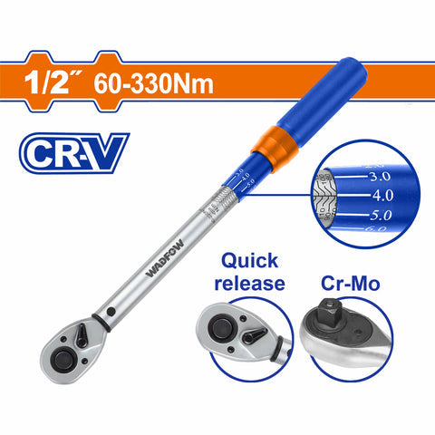 [SKUIMG]WWQ4D12|TORQUIMETRO 1/2" 60-330N.M CR-V. LIBERACION RAPIDA. CR-MO. LONG: 565MM. TOLERANCIA DE TORQUE: 4%