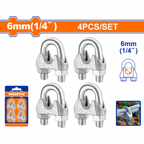 [SKUIMG]WWRC2K06|WWRC2K06.jpg|PERROS PARA CABLE DE ACERO GUAYAS. CLIPS DE CUERDA DE ALAMBRE 1/4" HIERRO MALEABLE ELECTRO-GALVANIZA