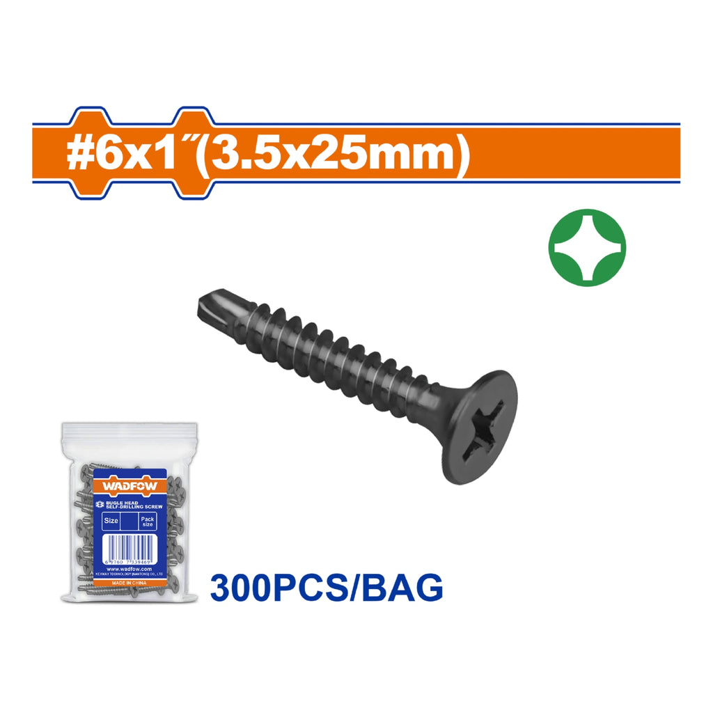 [SKUIMG]WXS9912|WXS9912.jpg|TORNILLOS AUTOPERFORANTES PHILLIPS.6X1"(3.5X25MM) 300 PZAS CABEZA AVELLANADA. FOSFATIZADO.