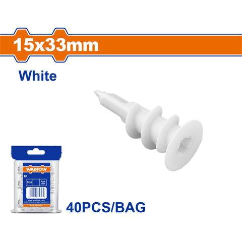 [SKUIMG]WXTG911|TACOS DE ANCLAJE DE NYLON PARA DRYWALL GYPSUM. COLOR: BLANCO. SE VENDE EN SET. ANCLAJE PARA PANELES
