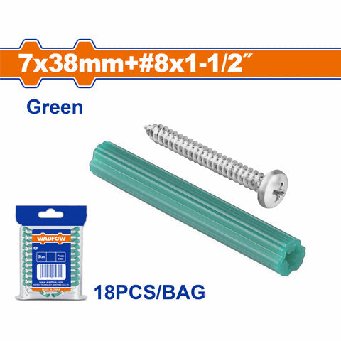 [SKUIMG]WXTQ922|WXTQ922.jpg|TACOS DE PLASTICO DE ANCLAJE VERDE Y TORNILLOS.